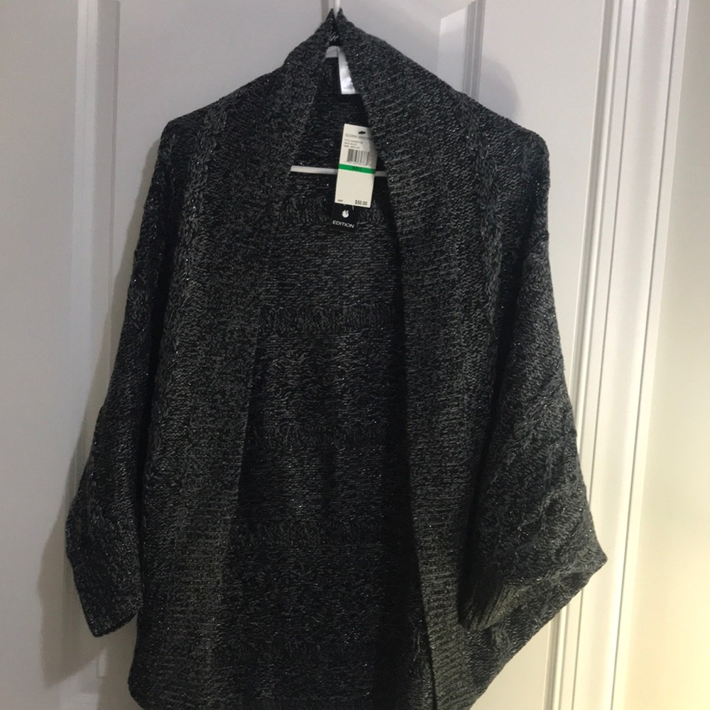 Gloria Vanderbilt Black/ gray shimmer Cardigan with Oversized Batwing 3/4Sleeve